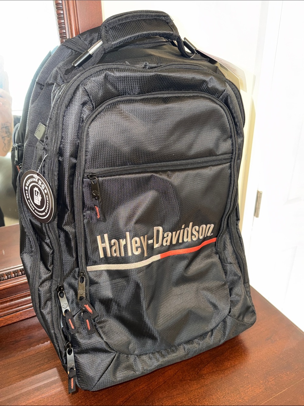 Harley-Davidson Black Backpack with Red and Cream Logo Accents